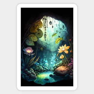 Magical Cavern Oasis Fantasy Illustration Sticker